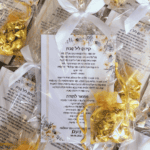 ברכון עם סוכריות יהלום בשקית אורגנזה - צבע זהב - מתנה לאורחים