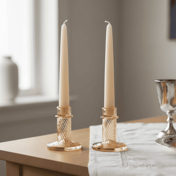 זוג פמוטים גבוהים מזכוכית לנר טפר בצבע אמבר