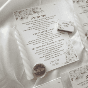 מתנה לאורחים מארז הבדלה עם הקדשה אישית ברכון ובשמים עם נר לבן