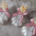 מתנה לאורחים חישוק זהב עם סוכריות דרגה ורוד