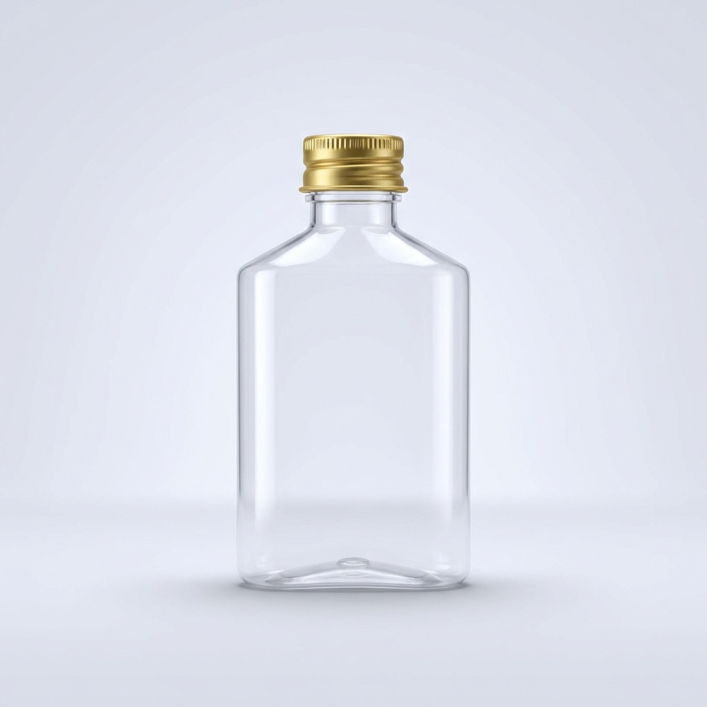 בקבוק וויסקי פלסטיק שקוף עם מכסה 120 מל בקבוק וויסקי פלסטיק שקוף עם מכסה 120 מל