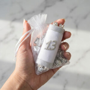 מארז שקיות אורגנזה ספר תורה מזכרת לבר מצווה לבן