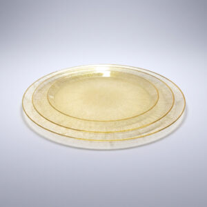 צלחות חד פעמיות בצבע זהב שקוף עם פס זהב