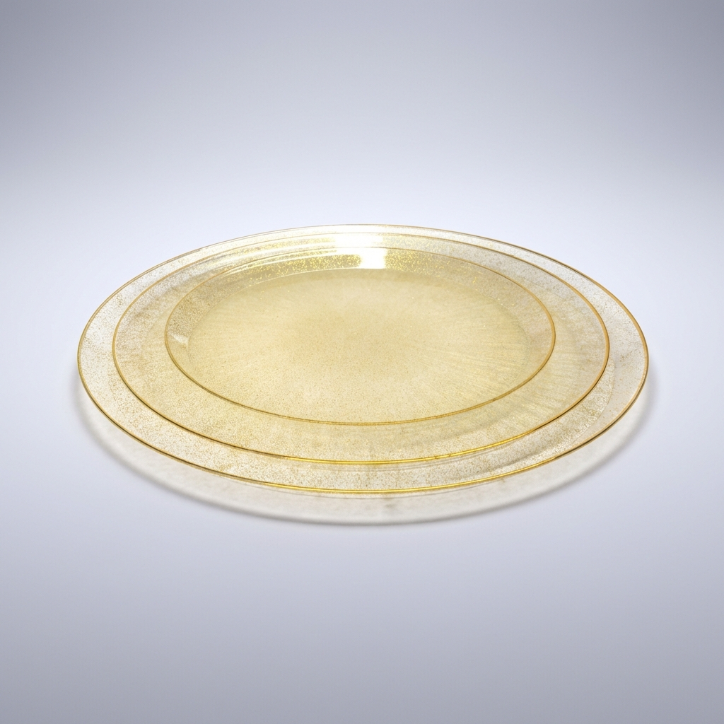 צלחות זהב שקוף עם פס זהב צלחות חד פעמיות בצבע זהב שקוף עם פס זהב